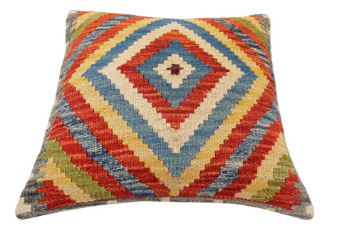 handmade Traditional Pillow Rust Blue Hand-Woven SQUARE 100% WOOL Hand woven turkish pillow2 x 2