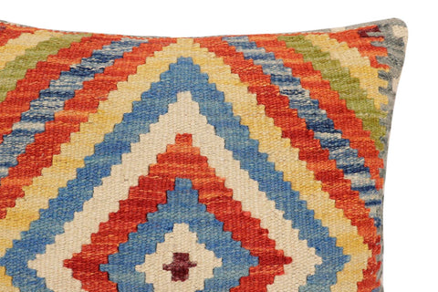 handmade Traditional Pillow Rust Blue Hand-Woven SQUARE 100% WOOL Hand woven turkish pillow2 x 2