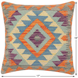 handmade Traditional Pillow Rust Blue Hand-Woven SQUARE 100% WOOL  Hand woven turkish pillow  2 x 2