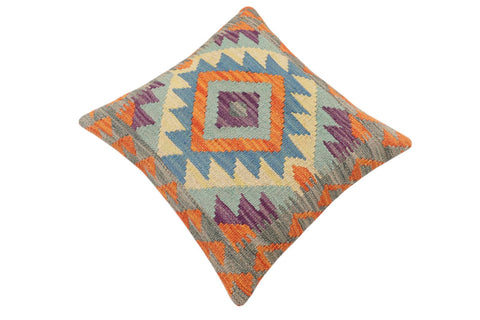 handmade Traditional Pillow Rust Blue Hand-Woven SQUARE 100% WOOL  Hand woven turkish pillow  2 x 2