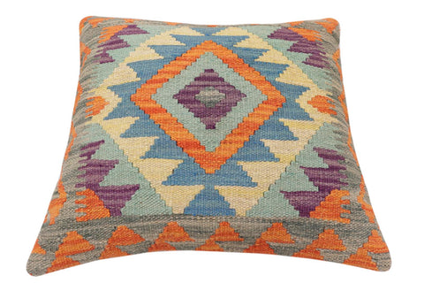 handmade Traditional Pillow Rust Blue Hand-Woven SQUARE 100% WOOL  Hand woven turkish pillow  2 x 2