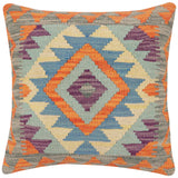 handmade Traditional Pillow Rust Blue Hand-Woven SQUARE 100% WOOL  Hand woven turkish pillow  2 x 2