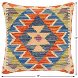handmade Traditional Pillow Rust Blue Hand-Woven SQUARE 100% WOOL Hand woven turkish pillow2' x 2'