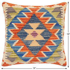 handmade Traditional Pillow Rust Blue Hand-Woven SQUARE 100% WOOL Hand woven turkish pillow2' x 2'