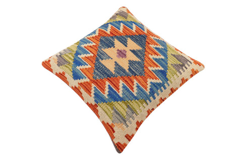 handmade Traditional Pillow Rust Blue Hand-Woven SQUARE 100% WOOL Hand woven turkish pillow2 x 2