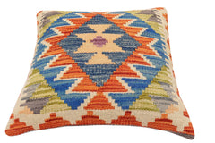 handmade Traditional Pillow Rust Blue Hand-Woven SQUARE 100% WOOL Hand woven turkish pillow2' x 2'