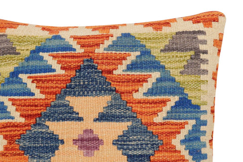handmade Traditional Pillow Rust Blue Hand-Woven SQUARE 100% WOOL Hand woven turkish pillow2 x 2