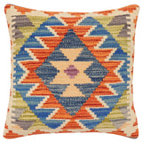 handmade Traditional Pillow Rust Blue Hand-Woven SQUARE 100% WOOL Hand woven turkish pillow2' x 2'