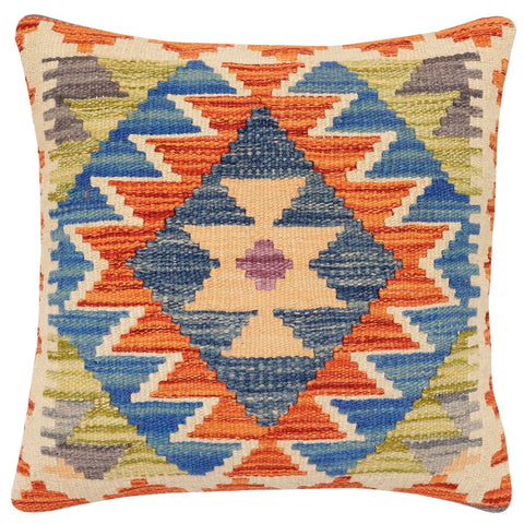 handmade Traditional Pillow Rust Blue Hand-Woven SQUARE 100% WOOL Hand woven turkish pillow2 x 2