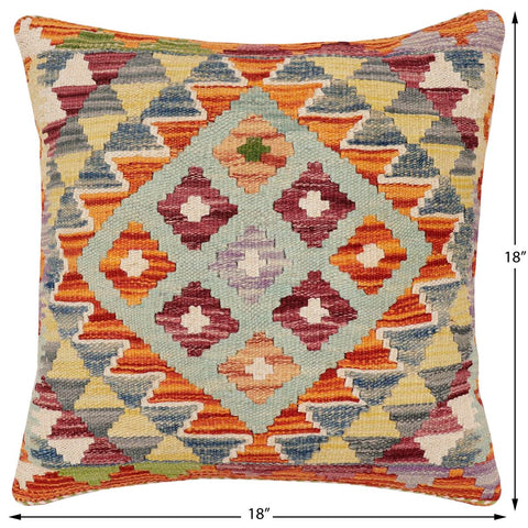 handmade Traditional Pillow Rust Blue Hand-Woven SQUARE 100% WOOL Hand woven turkish pillow2 x 2