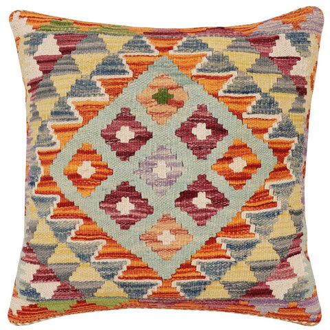 handmade Traditional Pillow Rust Blue Hand-Woven SQUARE 100% WOOL Hand woven turkish pillow2 x 2