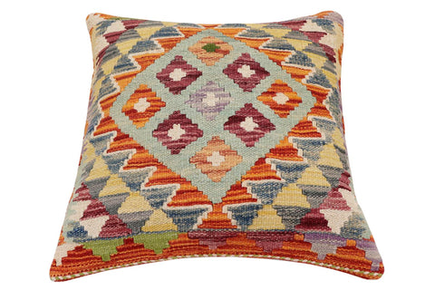 handmade Traditional Pillow Rust Blue Hand-Woven SQUARE 100% WOOL Hand woven turkish pillow2 x 2