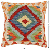 handmade Traditional Pillow Rust Blue Hand-Woven SQUARE 100% WOOL  Hand woven turkish pillow  3 x 5