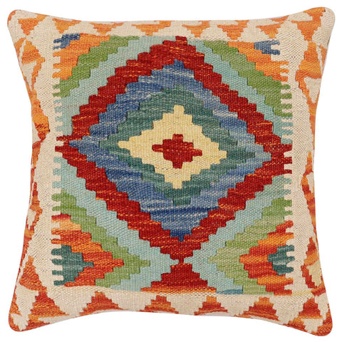 handmade Traditional Pillow Rust Blue Hand-Woven SQUARE 100% WOOL  Hand woven turkish pillow  3 x 5