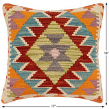 handmade Traditional Pillow Rust Blue Hand-Woven SQUARE 100% WOOL  Hand woven turkish pillow  2 x 2