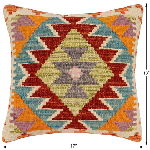 handmade Traditional Pillow Rust Blue Hand-Woven SQUARE 100% WOOL  Hand woven turkish pillow  2 x 2