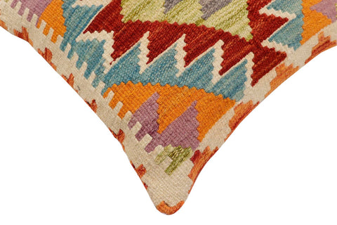 handmade Traditional Pillow Rust Blue Hand-Woven SQUARE 100% WOOL  Hand woven turkish pillow  2 x 2