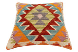 handmade Traditional Pillow Rust Blue Hand-Woven SQUARE 100% WOOL  Hand woven turkish pillow  2 x 2