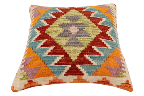 handmade Traditional Pillow Rust Blue Hand-Woven SQUARE 100% WOOL  Hand woven turkish pillow  2 x 2