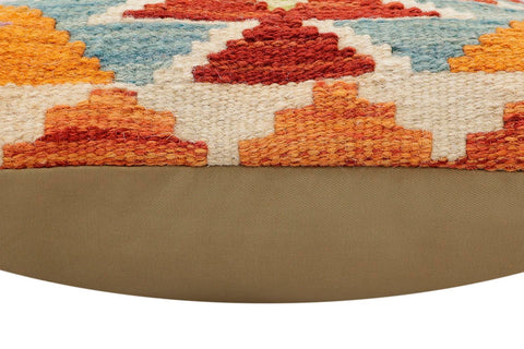 handmade Traditional Pillow Rust Blue Hand-Woven SQUARE 100% WOOL  Hand woven turkish pillow  2 x 2