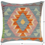 handmade Traditional Pillow Rust Blue Hand-Woven SQUARE 100% WOOL Hand woven turkish pillow2' x 2'