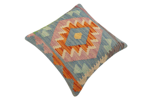 handmade Traditional Pillow Rust Blue Hand-Woven SQUARE 100% WOOL Hand woven turkish pillow2 x 2
