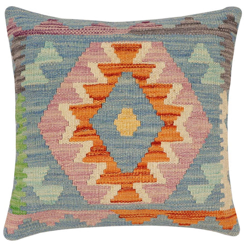 handmade Traditional Pillow Rust Blue Hand-Woven SQUARE 100% WOOL Hand woven turkish pillow2 x 2