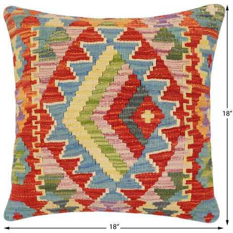handmade Traditional Pillow Rust Blue Hand-Woven SQUARE 100% WOOL Hand woven turkish pillow2 x 2