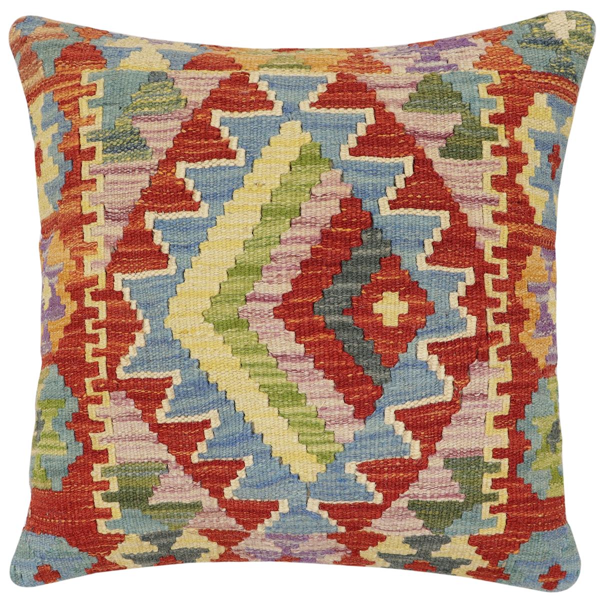 handmade Traditional Pillow Rust Blue Hand-Woven SQUARE 100% WOOL Hand woven turkish pillow2' x 2'