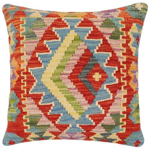 handmade Traditional Pillow Rust Blue Hand-Woven SQUARE 100% WOOL Hand woven turkish pillow2 x 2