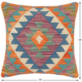 handmade Traditional Pillow Rust Blue Hand-Woven SQUARE 100% WOOL  Hand woven turkish pillow  2 x 2