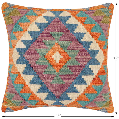 handmade Traditional Pillow Rust Blue Hand-Woven SQUARE 100% WOOL  Hand woven turkish pillow  2 x 2
