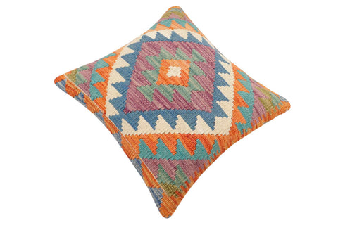 handmade Traditional Pillow Rust Blue Hand-Woven SQUARE 100% WOOL  Hand woven turkish pillow  2 x 2