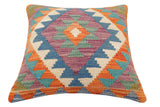 handmade Traditional Pillow Rust Blue Hand-Woven SQUARE 100% WOOL  Hand woven turkish pillow  2 x 2