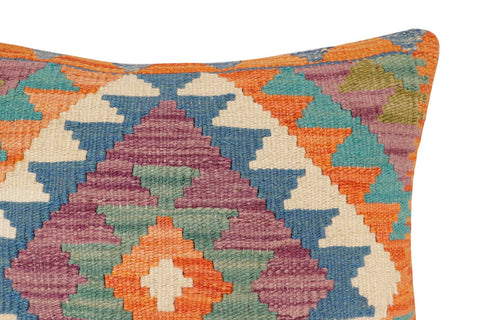 handmade Traditional Pillow Rust Blue Hand-Woven SQUARE 100% WOOL  Hand woven turkish pillow  2 x 2