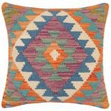 handmade Traditional Pillow Rust Blue Hand-Woven SQUARE 100% WOOL  Hand woven turkish pillow  2 x 2