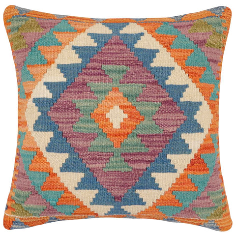 handmade Traditional Pillow Rust Blue Hand-Woven SQUARE 100% WOOL  Hand woven turkish pillow  2 x 2