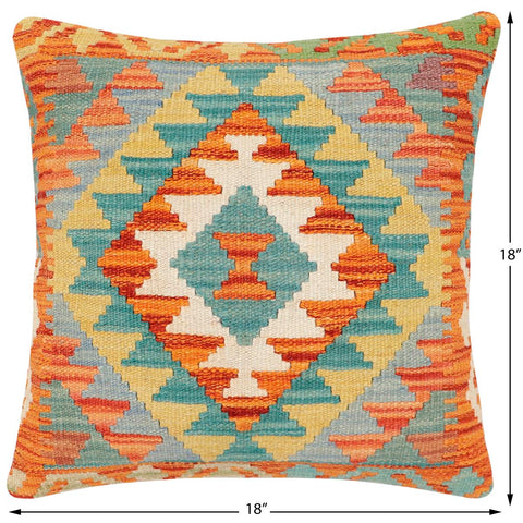 handmade Traditional Pillow Rust Blue Hand-Woven SQUARE 100% WOOL Hand woven turkish pillow2 x 2