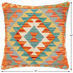 handmade Traditional Pillow Rust Blue Hand-Woven SQUARE 100% WOOL Hand woven turkish pillow2' x 2'