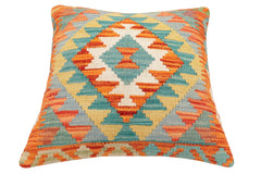 handmade Traditional Pillow Rust Blue Hand-Woven SQUARE 100% WOOL Hand woven turkish pillow2' x 2'