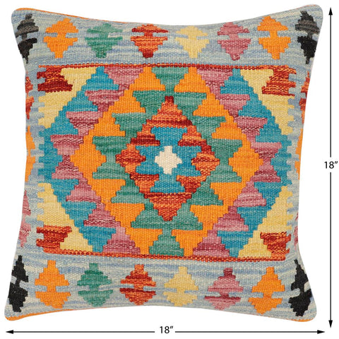 handmade Traditional Pillow Blue Rust Hand-Woven SQUARE 100% WOOL Hand woven turkish pillow2 x 2