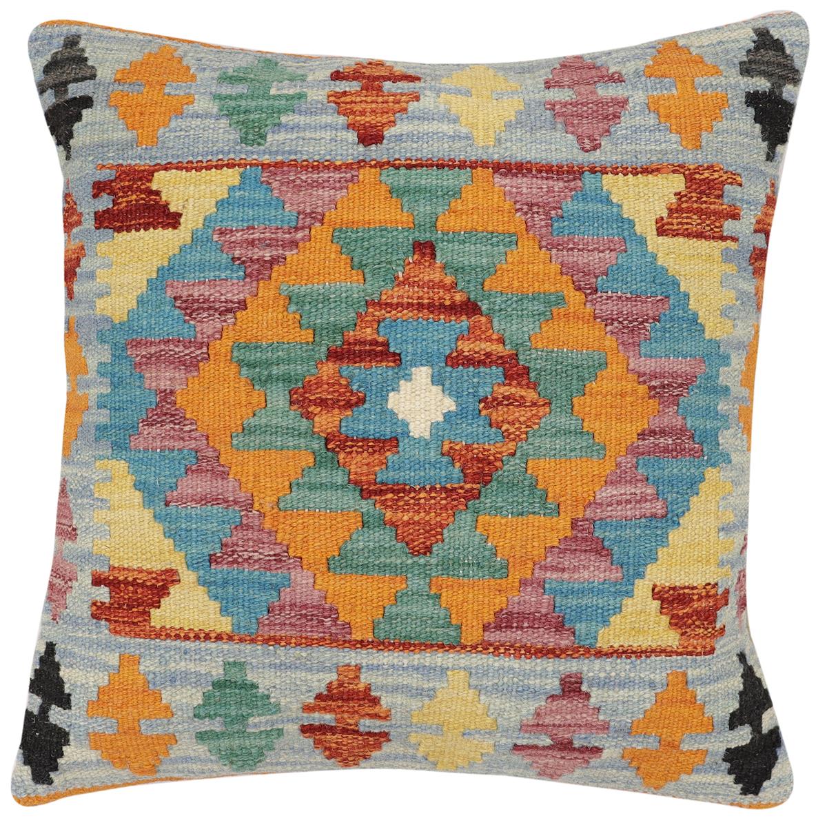 handmade Traditional Pillow Blue Rust Hand-Woven SQUARE 100% WOOL Hand woven turkish pillow2 x 2