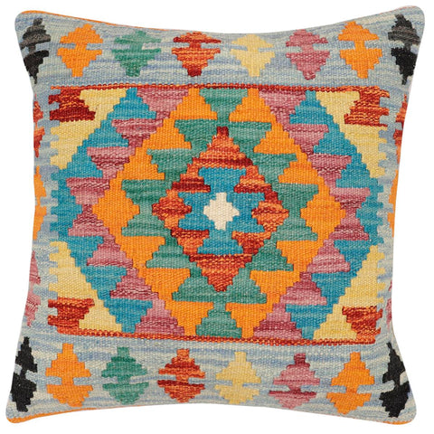 handmade Traditional Pillow Blue Rust Hand-Woven SQUARE 100% WOOL Hand woven turkish pillow2 x 2