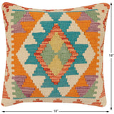 handmade Traditional Pillow Rust Blue Hand-Woven SQUARE 100% WOOL Hand woven turkish pillow2' x 2'