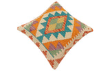 handmade Traditional Pillow Rust Blue Hand-Woven SQUARE 100% WOOL Hand woven turkish pillow2' x 2'