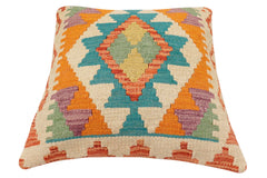 handmade Traditional Pillow Rust Blue Hand-Woven SQUARE 100% WOOL Hand woven turkish pillow2' x 2'