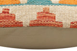 handmade Traditional Pillow Rust Blue Hand-Woven SQUARE 100% WOOL Hand woven turkish pillow2' x 2'