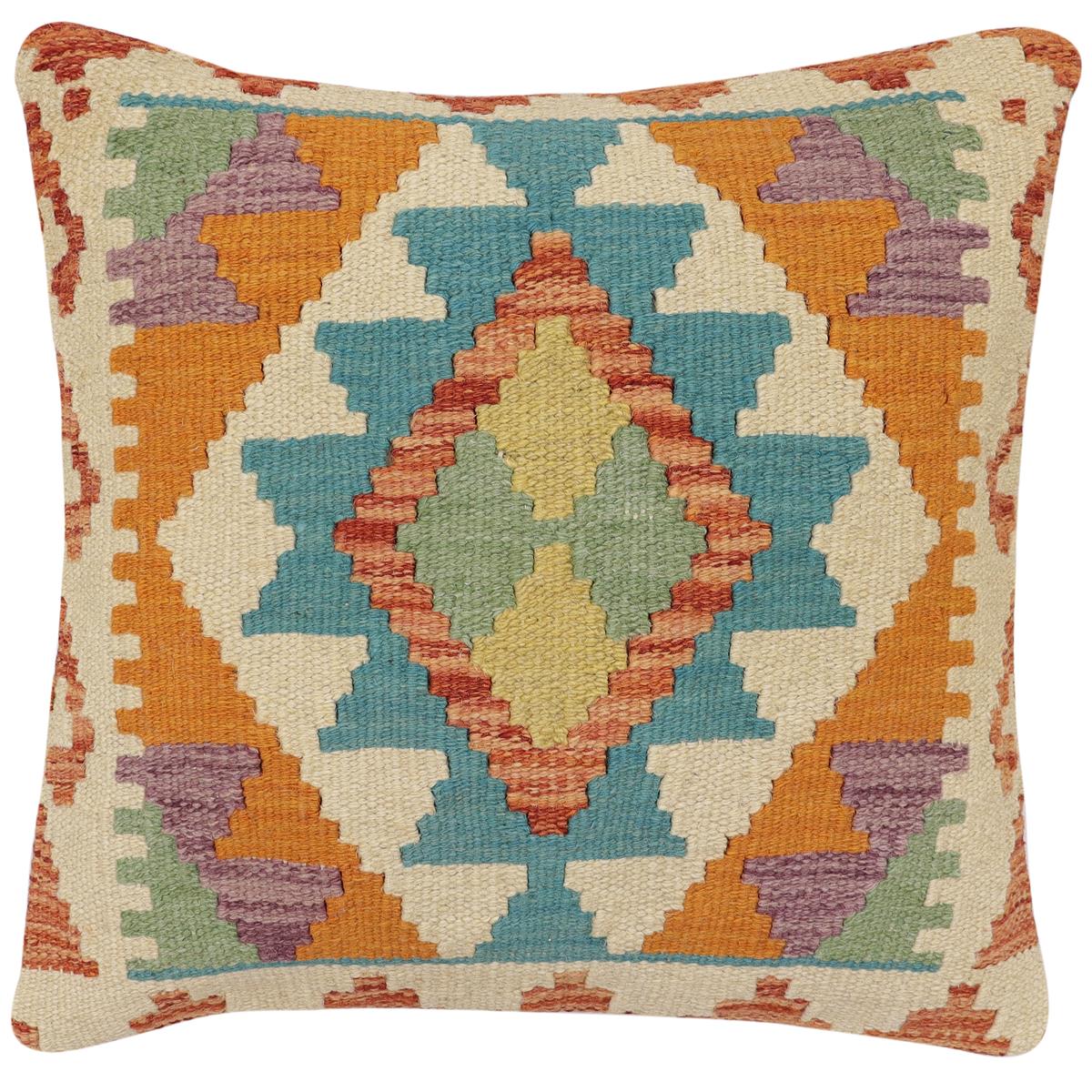 handmade Traditional Pillow Rust Blue Hand-Woven SQUARE 100% WOOL Hand woven turkish pillow2' x 2'