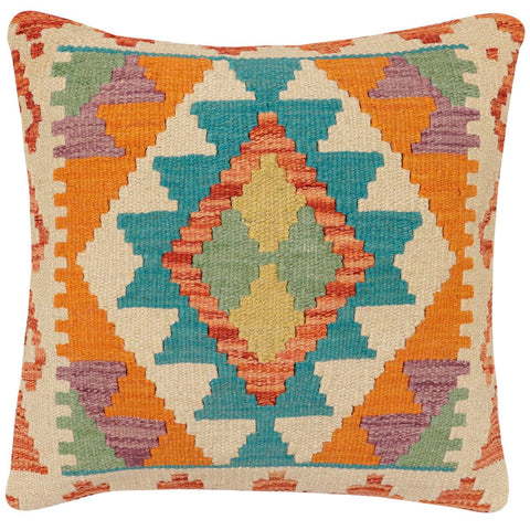 handmade Traditional Pillow Rust Blue Hand-Woven SQUARE 100% WOOL Hand woven turkish pillow2 x 2