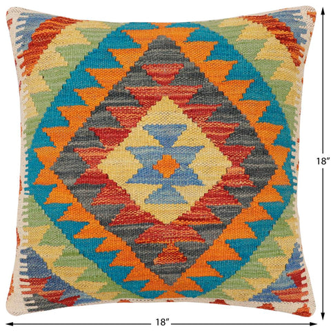 handmade Traditional Pillow Rust Blue Hand-Woven SQUARE 100% WOOL Hand woven turkish pillow2 x 2